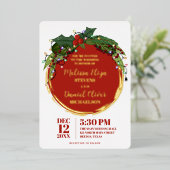 Floral Berry Wreath Weihnachtsbeleuchtung Hochzeit Folieneinladung (Stehend vorne)