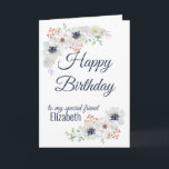 Floral Best Friend Happy Birthday Karte<br><div class="desc">Eine schöne,  individuelle Geburtstagskarte für Ihre Schwester oder Ihren besten Freund. Feine Aquarellfarben mit Blumenmuster. Ändern Sie den Namen und die Nachricht zu personalisieren.</div>