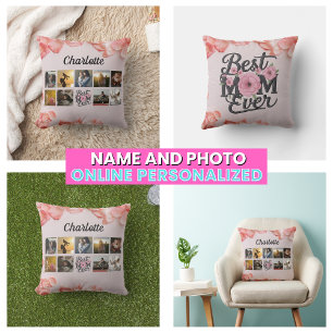 Floral Best Mama je Script Mother's Foto Collage Kissen