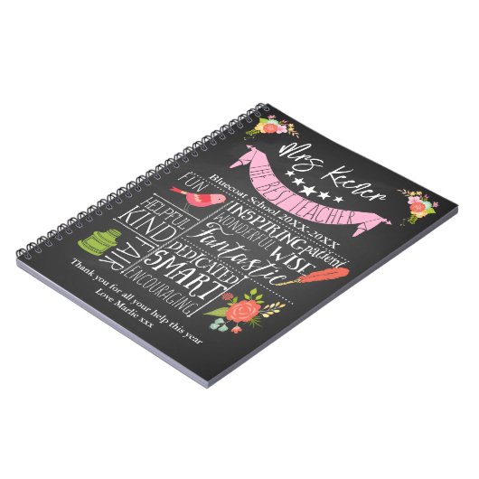 floral Best Teacher retirement leaving gift Notizblock (Linke Seite)