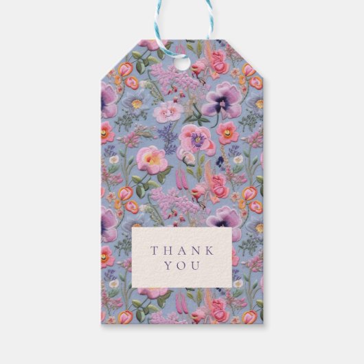 Floral bestickte Hochzeitstipps Vielen Dank Geschenkanhänger (Vorderseite)