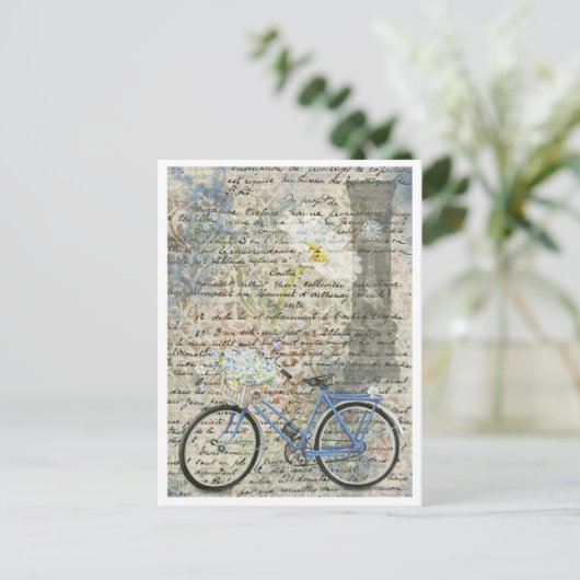 Floral Bicycle Clock Ephemera Postkarte (Stehend Vorderseite)