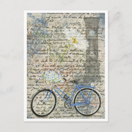 Floral Bicycle Clock Ephemera Postkarte (Vorderseite)