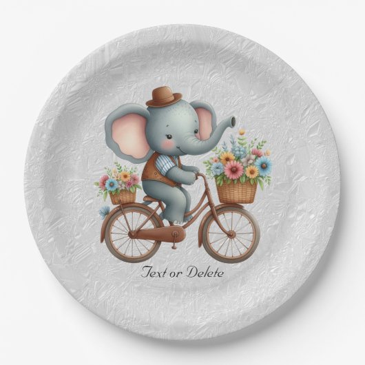 Floral Bicycle Elephant Paper Plate Pappteller (Vorderseite)