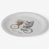 Floral Bicycle Hippo Paper Plate Pappteller (Schrägansicht)