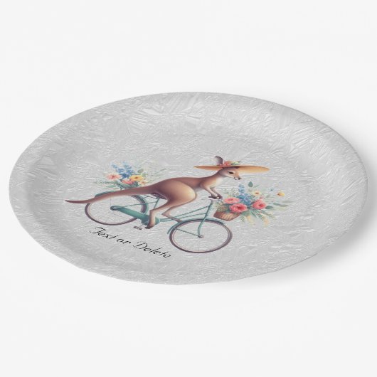 Floral Bicycle Kangaroo Paper Plate Pappteller (Schrägansicht)
