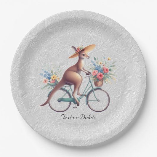 Floral Bicycle Kangaroo Paper Plate Pappteller (Vorderseite)