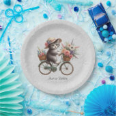Floral Bicycle Kitten Paper Plate Pappteller (Party)