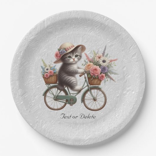 Floral Bicycle Kitten Paper Plate Pappteller (Vorderseite)