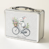 Floral Bicycle Rabbit Metal Lunch Box (Rückseite)