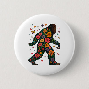 Floral Bigfoot Sasquatch Retro Farbige Blume Gi Button