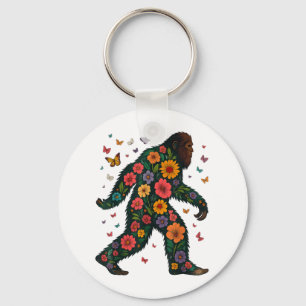 Floral Bigfoot Sasquatch Retro Farbige Blume Gi Schlüsselanhänger