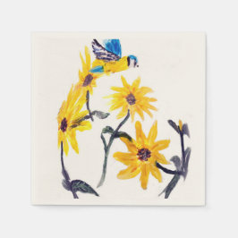 Floral Bird Art Gelbe Sonnenblumen Serviette