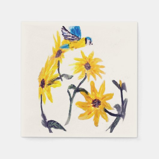Floral Bird Art Gelbe Sonnenblumen Serviette (Vorderseite)