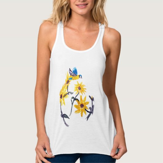 Floral Bird Art Gelbe Sonnenblumen Tank Top (Vorderseite)