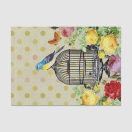 Floral Bird Cage Ephemere Decoupage Vintag Seidenpapier