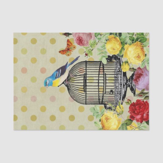 Floral Bird Cage Ephemere Decoupage Vintag Seidenpapier (Vorderseite)