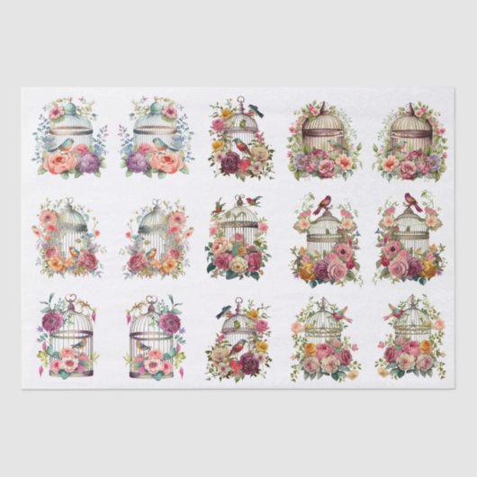Floral Bird Cages for Small Decoupage Projects Seidenpapier (Vorderseite)