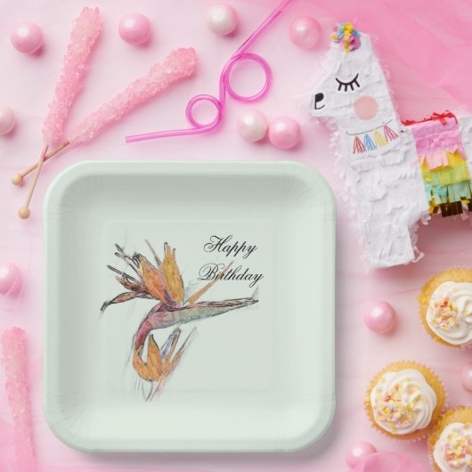 Floral Bird of Paradise Customizable Pappteller (Party)