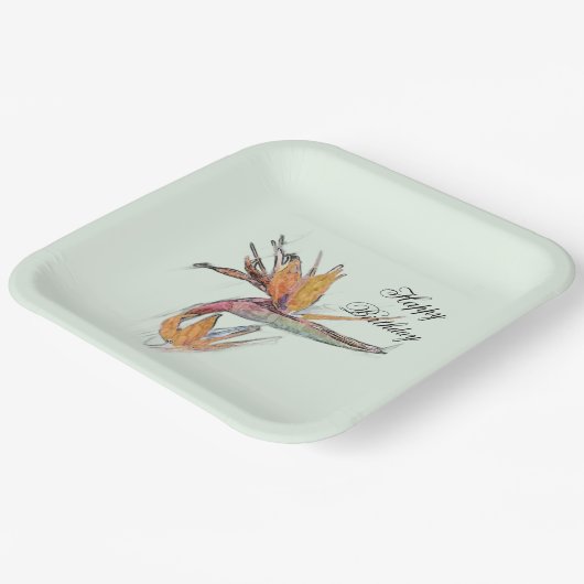 Floral Bird of Paradise Customizable Pappteller (Gewinkelt)