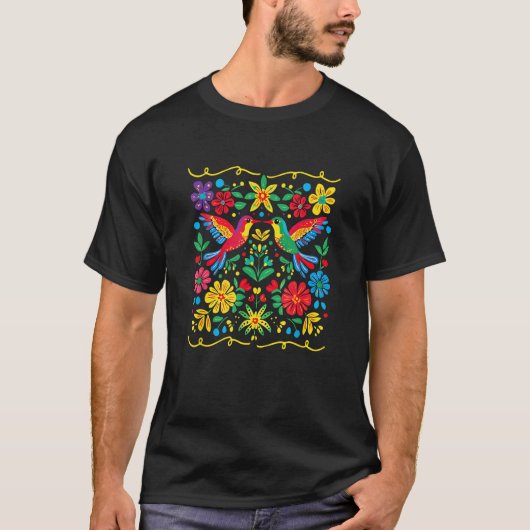 Floral Bird Otomi Mexican Style Mexicano Mexicana T-Shirt (Vorderseite)