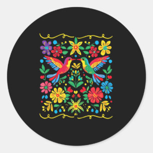 Floral Bird Otomi mexikanischer Stil Mexicano Mexi Runder Aufkleber