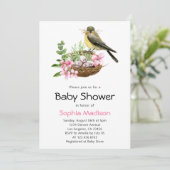 Floral Bird's Nest Baby Shower Einladung (Stehend Vorderseite)