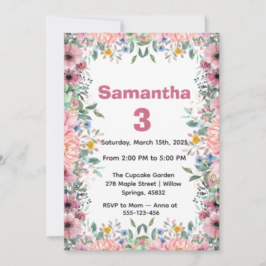 Floral Birthday Invitation, Wildflowers Birthday  Einladung (Vorderseite)