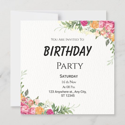 Floral Birthday Magnet Card - Rosa & Orange (Vorderseite)