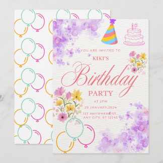 Floral Birthday Party Invitation Elegant & Color Einladung