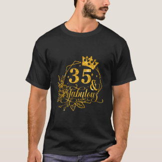 Floral Birthday Queen 35 Fabulous 35th Birthday Wo T-Shirt