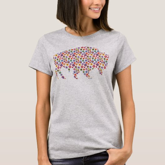 Floral Bison Blume Pattern American Buffalo T-Shirt (Vorderseite)