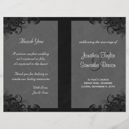 Floral Black and Gray Goth Folded Weddings Program