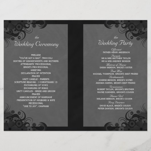 Floral Black and Gray Goth Folded Weddings Program (Rückseite)