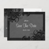 Floral Black and Gray Goth Save the Date Postkarte (Vorne/Hinten)
