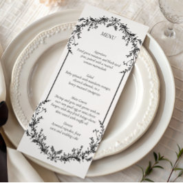 Floral Black and White Line Art Wedding | Menu Menükarte