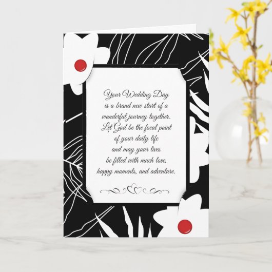 Floral Black and White Religious Wedding Karte (Gelbe Blume)
