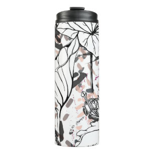 Floral Black and White Seamless Pattern. Modern Ar Thermosbecher