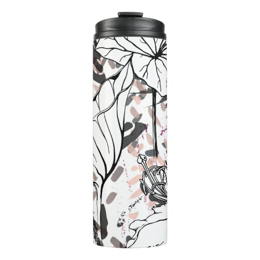 Floral Black and White Seamless Pattern. Modern Ar Thermosbecher (Vorderseite)