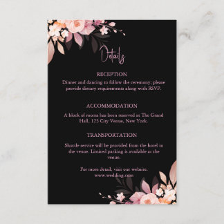Floral Black & Blush Rose Wedding Begleitkarte