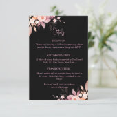 Floral Black & Blush Rose Wedding Begleitkarte (Stehend Vorderseite)