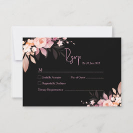 Floral Black & Blush Rose Wedding  RSVP Karte