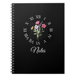 Floral & Black Book Time Notebook Notizblock