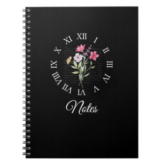 Floral & Black Book Time Notebook Notizblock