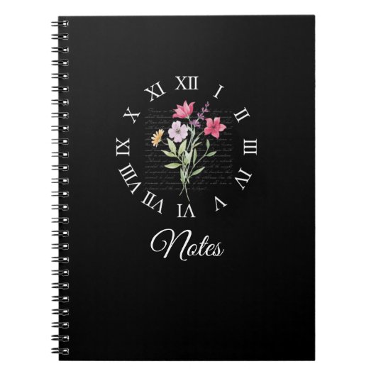 Floral & Black Book Time Notebook Notizblock (Vorderseite)
