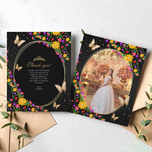 Floral Black Butterfly Quinceñera Foto