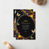 Floral Black Butterfly Quinceñera Foto Mitteilungskarte (Vorderseite/Rückseite Beispiel)