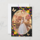 Floral Black Butterfly Quinceñera Foto Mitteilungskarte (Rückseite)