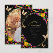 Floral Black Butterfly Quinceñera Foto Mitteilungskarte (Vorne/Hinten)