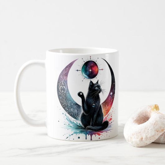 Floral Black Cat Tasse (Mit Donut)